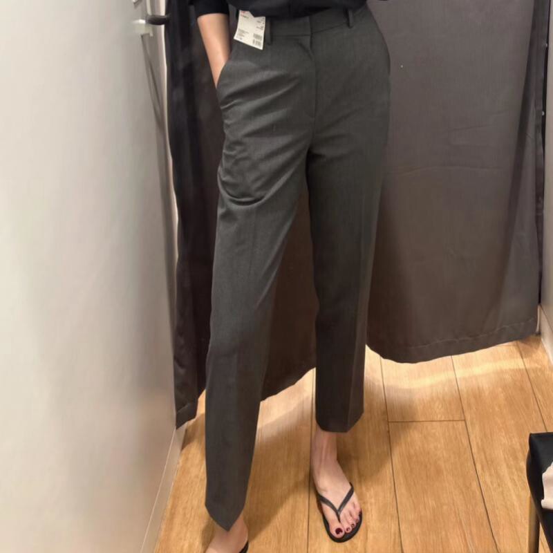 日系春秋弹力九分裤直筒西裤商务职业通勤裤子聪明裤女460310