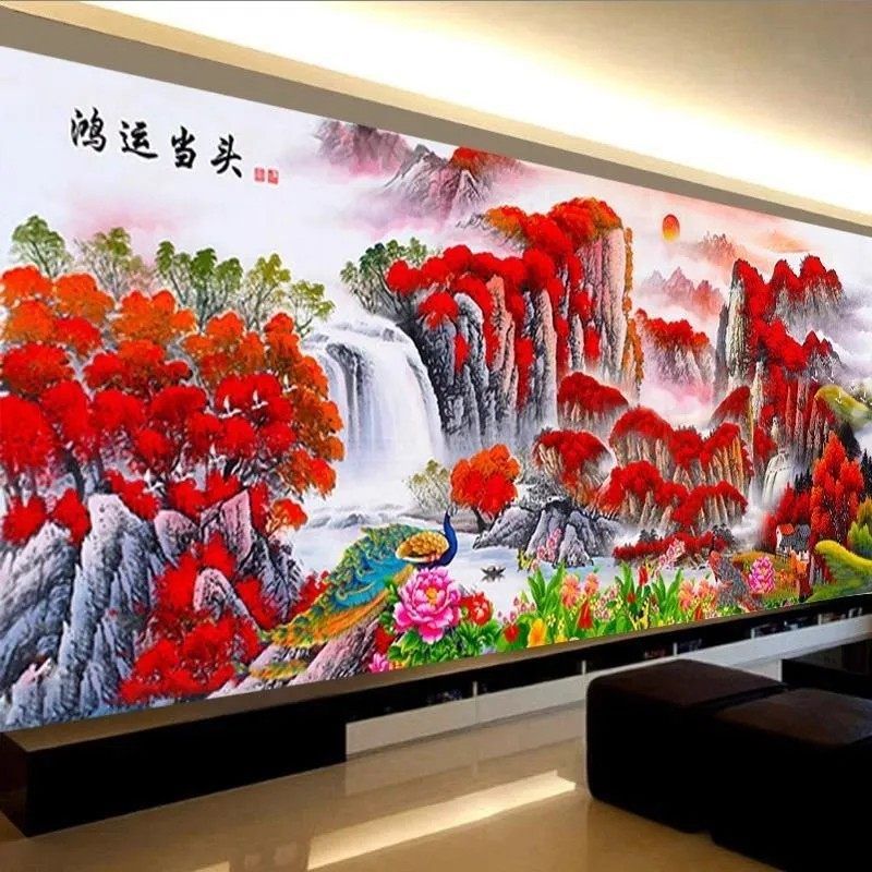 5d钻石画2021年满钻新款鸿运当头十字绣山水客厅点贴砖秀2020水晶