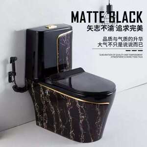 家用黑色马桶小户型抽水虹吸式陶瓷彩色座便器黑色家用大口径坐厕