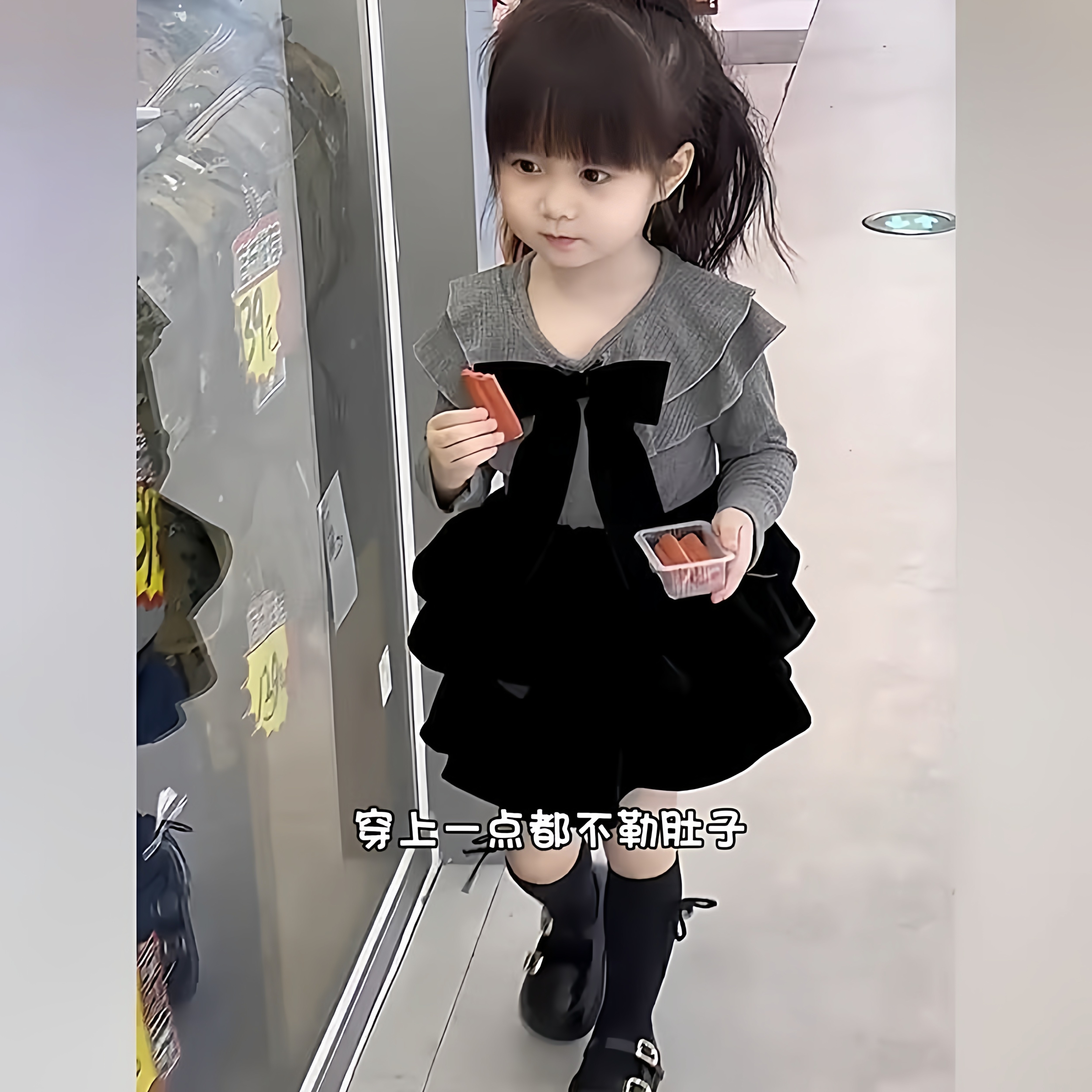 女童套装韩版小香风蝴蝶结上衣蓬蓬蛋糕短裙裤女宝宝洋气两件套