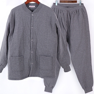 棉袄棉裤 加肥加大码 加厚家居服 男士 中老年人三层夹棉保暖内衣套装