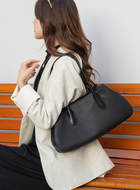 欧洲站小众设计头层牛皮真皮女包时尚Alger单肩手提包腋下托特包