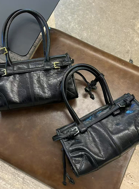 P家欧洲站真皮女包softlux mini牛仔布拼皮手提包单肩牛皮腋下包