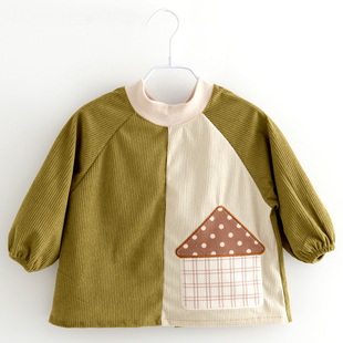 灯芯绒儿童秋冬可爱围兜婴儿防水吃饭罩衣男女宝宝新款防脏反穿衣