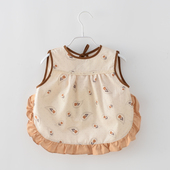 婴儿薄款 防水罩衣宝宝外穿春夏防脏反穿衣 纯棉吃饭围兜女童无袖