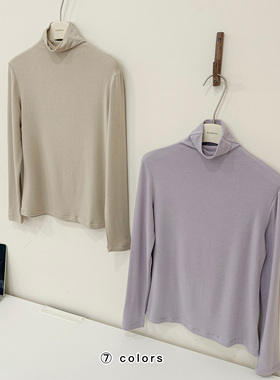 『Mina高奢』莱赛尔天丝轻绒衣·绵羊毛高领长袖打底衫E9967