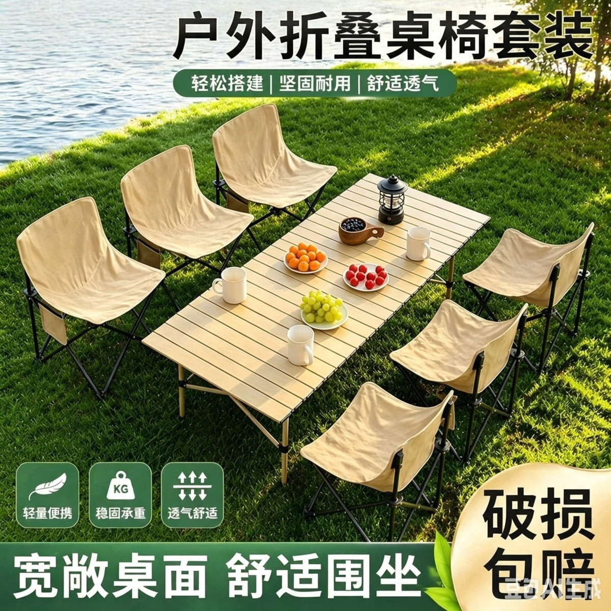 户外月亮椅折叠椅子户外折叠桌子露营烧烤摆摊钓鱼便携式桌椅套装