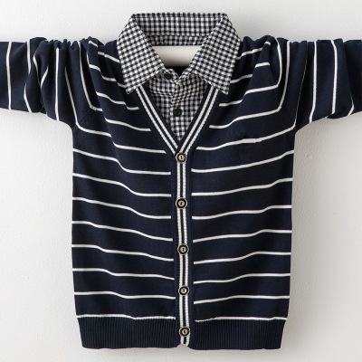 男童毛衣假两件开衫2024春秋冬款