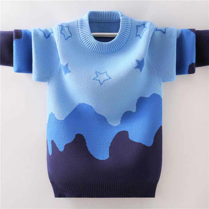男童毛衣加绒加厚套头纯棉秋冬装