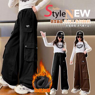 秋装大童休闲裤宽松黑色工装裤