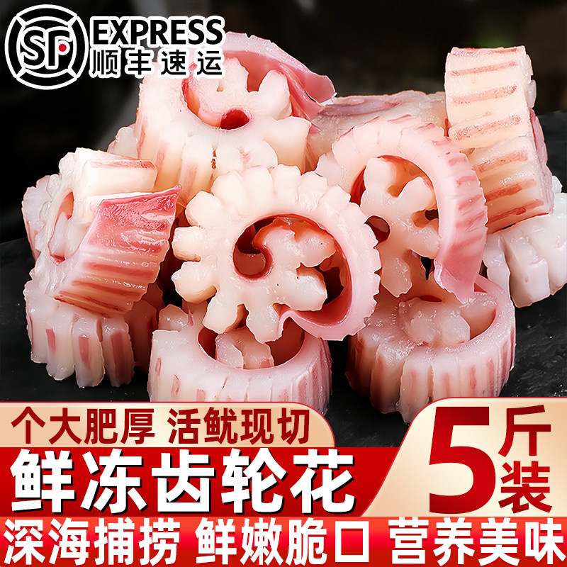 鱿鱼齿轮花无冰净重活鱿原切新鲜冷冻鱿鱼章鱼八爪鱼齿轮花商用