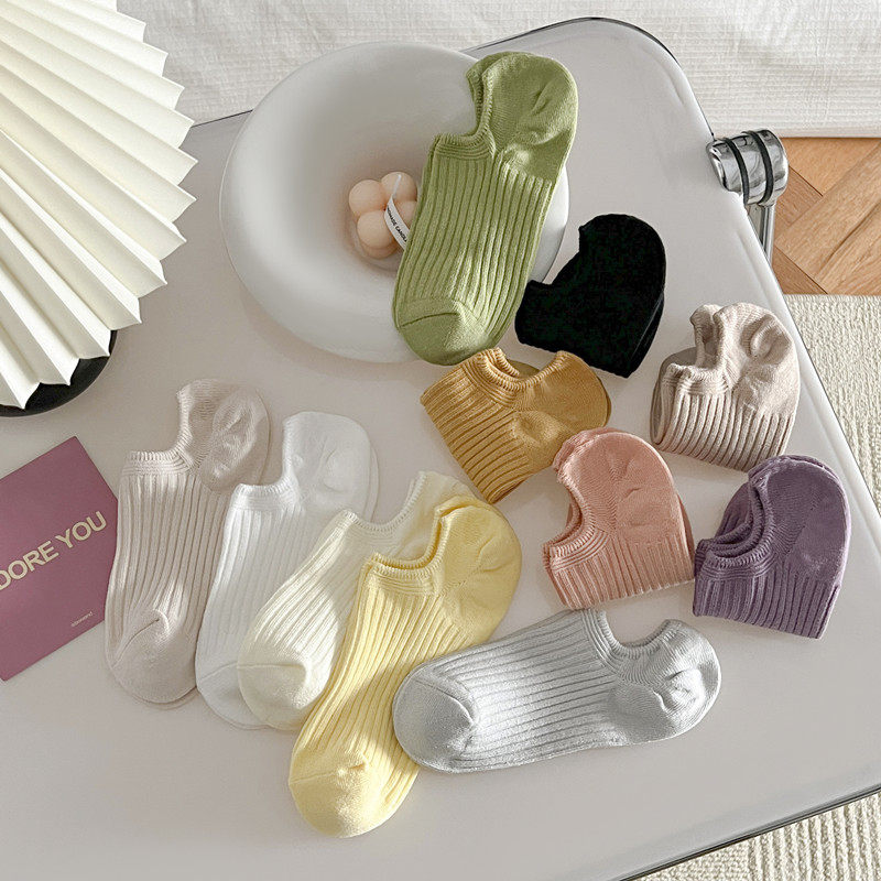 夏天薄款纯棉袜子女透气船袜硅胶防滑不掉跟浅口隐形袜糖果色短袜