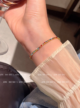 韩国ins风超闪锆石爱心手链小众高级设计感精致满钻手串饰品