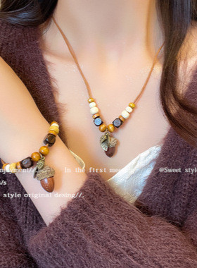 复古设计感松果吊坠项链女时尚气质百搭高级感小众个性锁骨链项饰