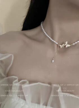 复古choker轻奢蝴蝶珍珠项链女吊坠小众设计感感气质锁骨颈链项饰