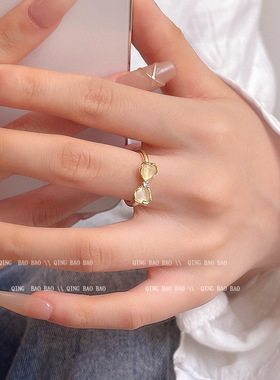 蝴蝶结猫眼石戒指女轻奢小众设计感食指戒精致气质简约指环手饰品