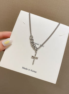 链条十字架项链ins新潮小众百搭个性拼接气质网红秋冬款毛衣链潮