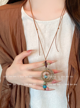 新中式禅意复古民族风项链女小众设计高级感长款毛衣链配饰品