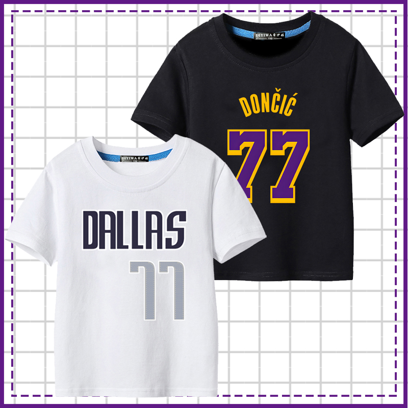 湖人队77号东契奇篮球训练服男童短袖詹姆斯库里欧文运动儿童t恤