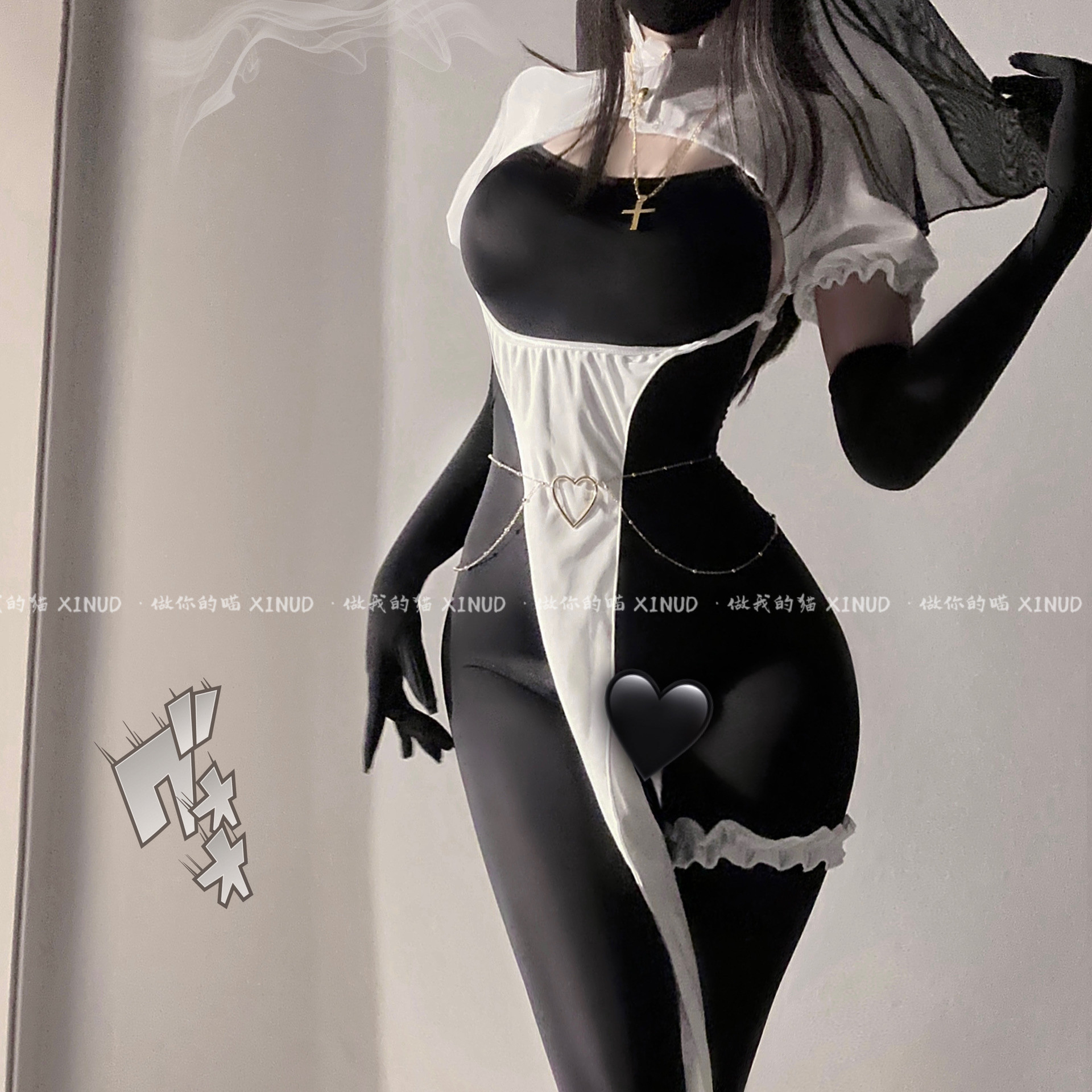 做你的猫：禁忌の修道日*新款修女紧身薄显瘦黑丝美背塑身连体衣