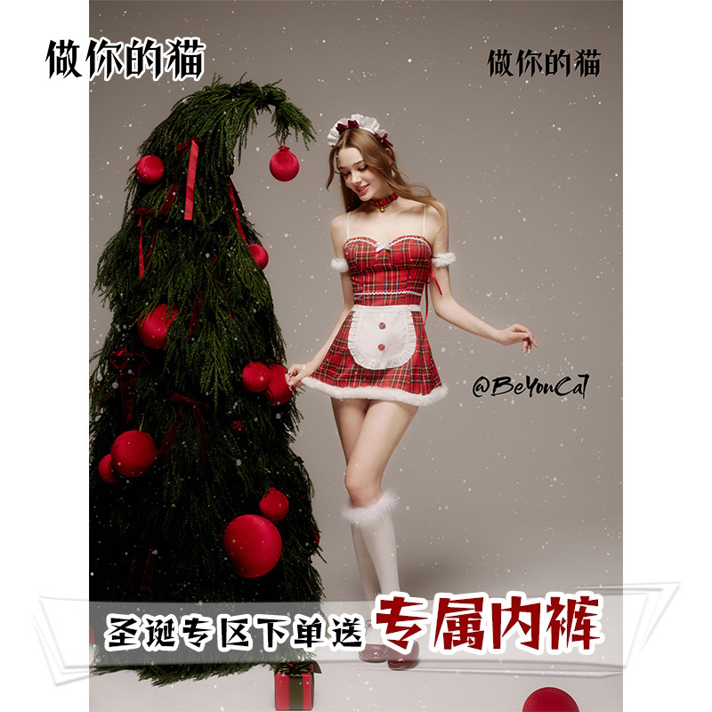 做你的猫：露娜夜点心*原创圣诞甜欲女仆制服cos蝴蝶结闪钻吊带裙