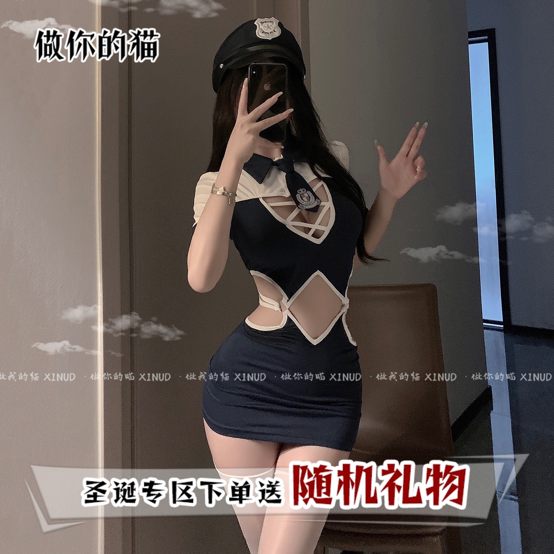 做你的猫：为爱起航*原创性感镂空绑带海军水手服连体衣制服套装