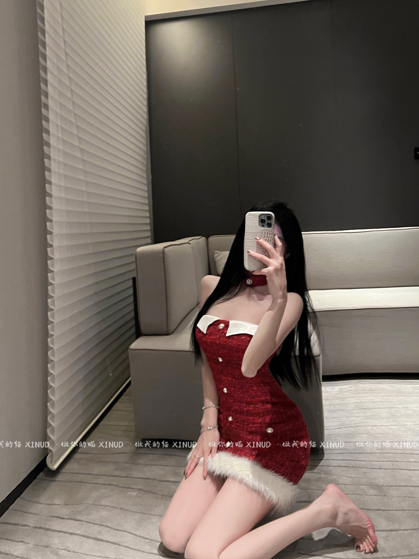 短毛边包臀裙圣诞节连衣裙