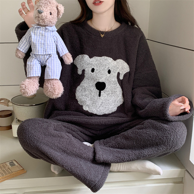 套头睡衣女珊瑚绒冬卡通加绒加厚法兰绒防静电小个子可外穿家居服