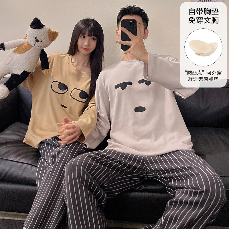 2026春秋季情侣长袖卡通睡衣女套头新款套装一男一女可外穿家居服
