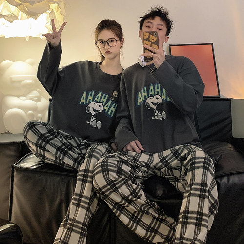 情侣可外穿卡通长袖睡衣套装