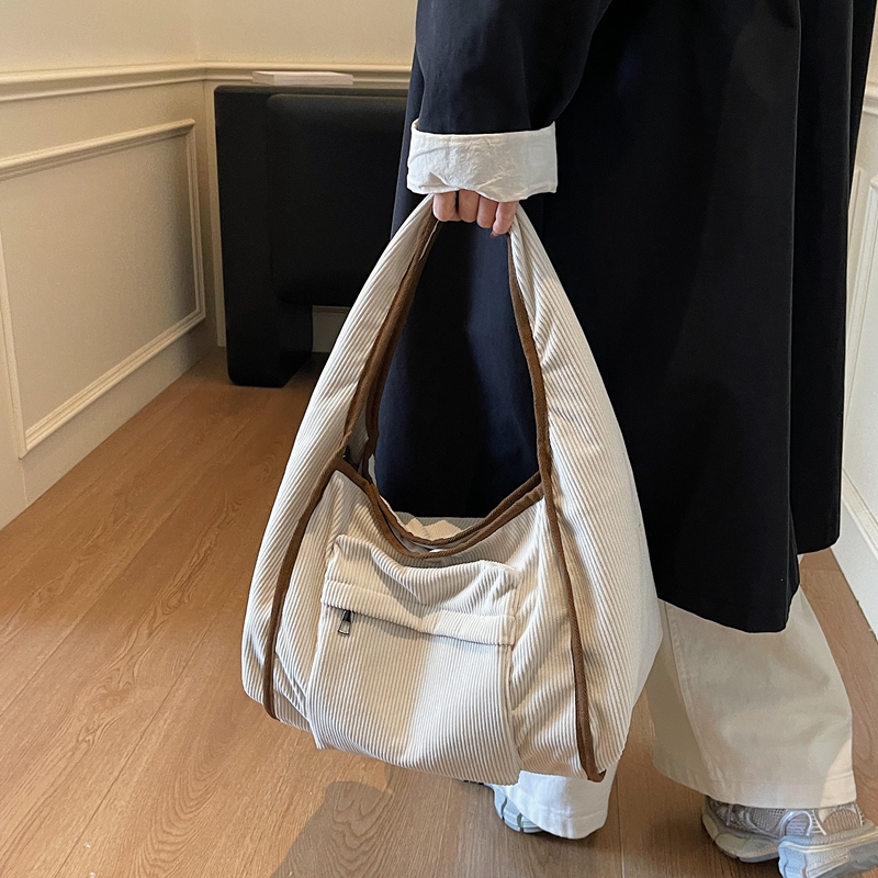 简约百搭灯芯绒托特包拉链布包