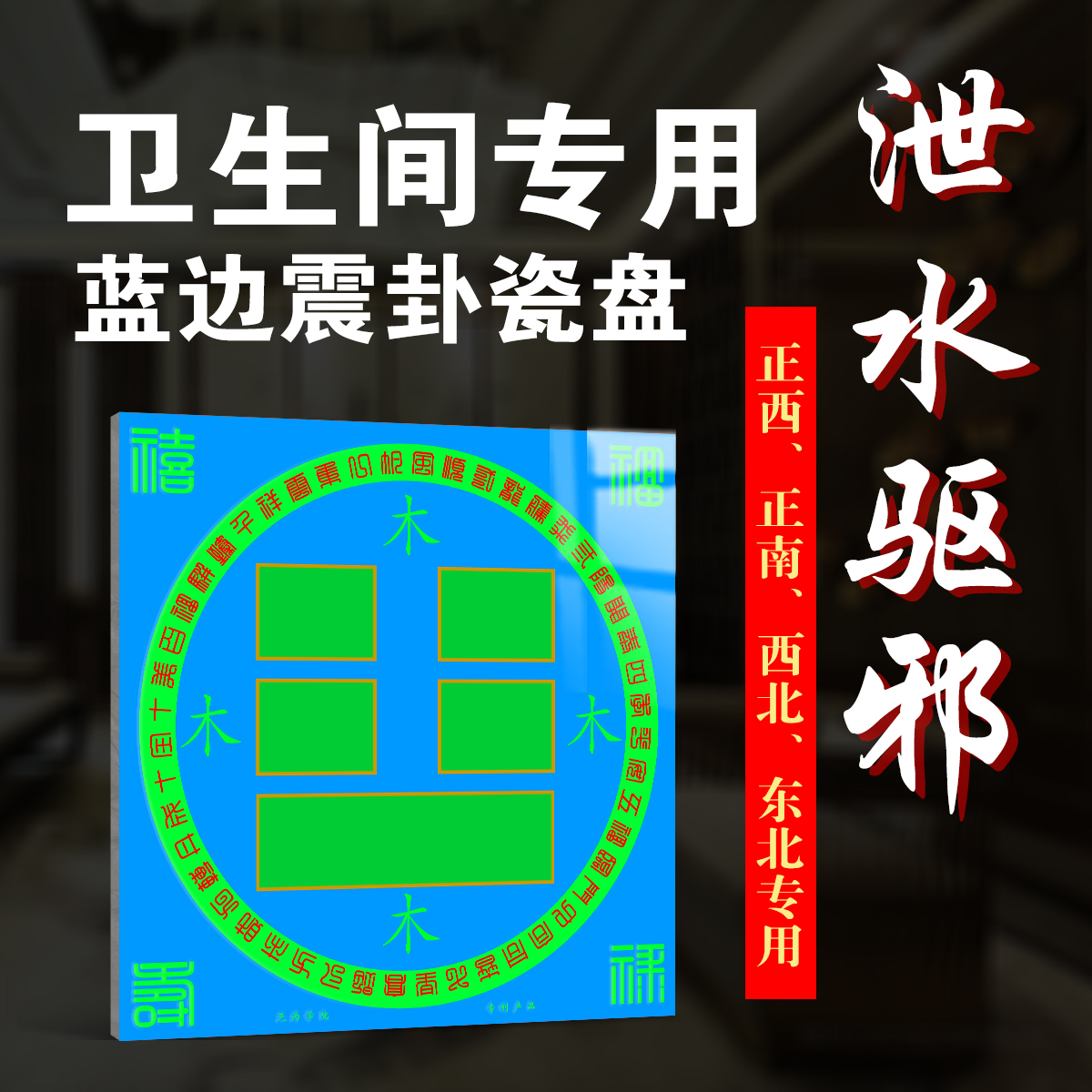 蓝边【震卦瓷盘】正西、正南、西北、东北卫生间专用