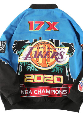 2020湖人科比夹克男女潮牌棒球服nba外套工装宽松纯棉长袖立领