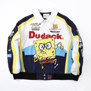 杜戴克2025海绵宝宝联名款卡通重工刺绣骑行赛车夹克加厚外套