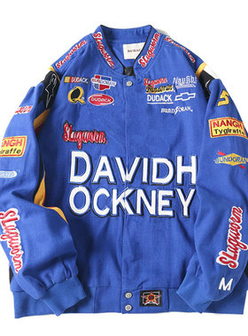 秋季男士外套上衣宽松工装牛仔刺绣夹克潮牌青春立领长袖休闲