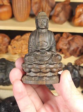 8cm印尼沉香木精雕大日如来摆件释迦牟尼雕像实木桌面家居工艺品