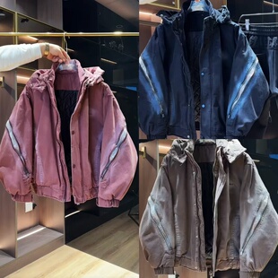 加厚外套男女同款 潮牌时尚 情侣夹克潮 新款 可拆卸帽牛仔棉服男冬季