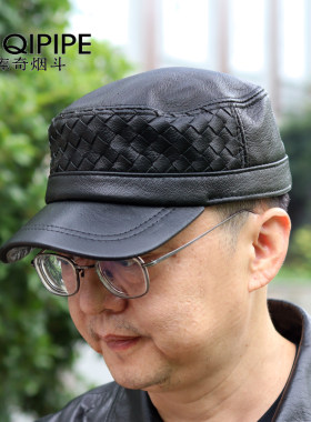 休闲平顶帽男格纹羊皮单层