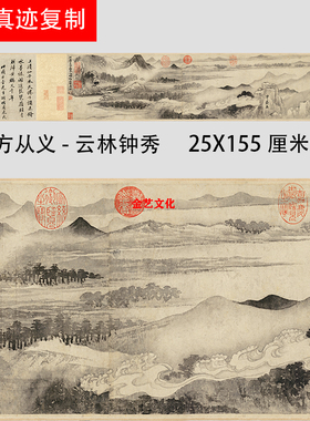 元 方从义-云林钟秀图写意山水画长卷微喷复制学习临摹范本画稿