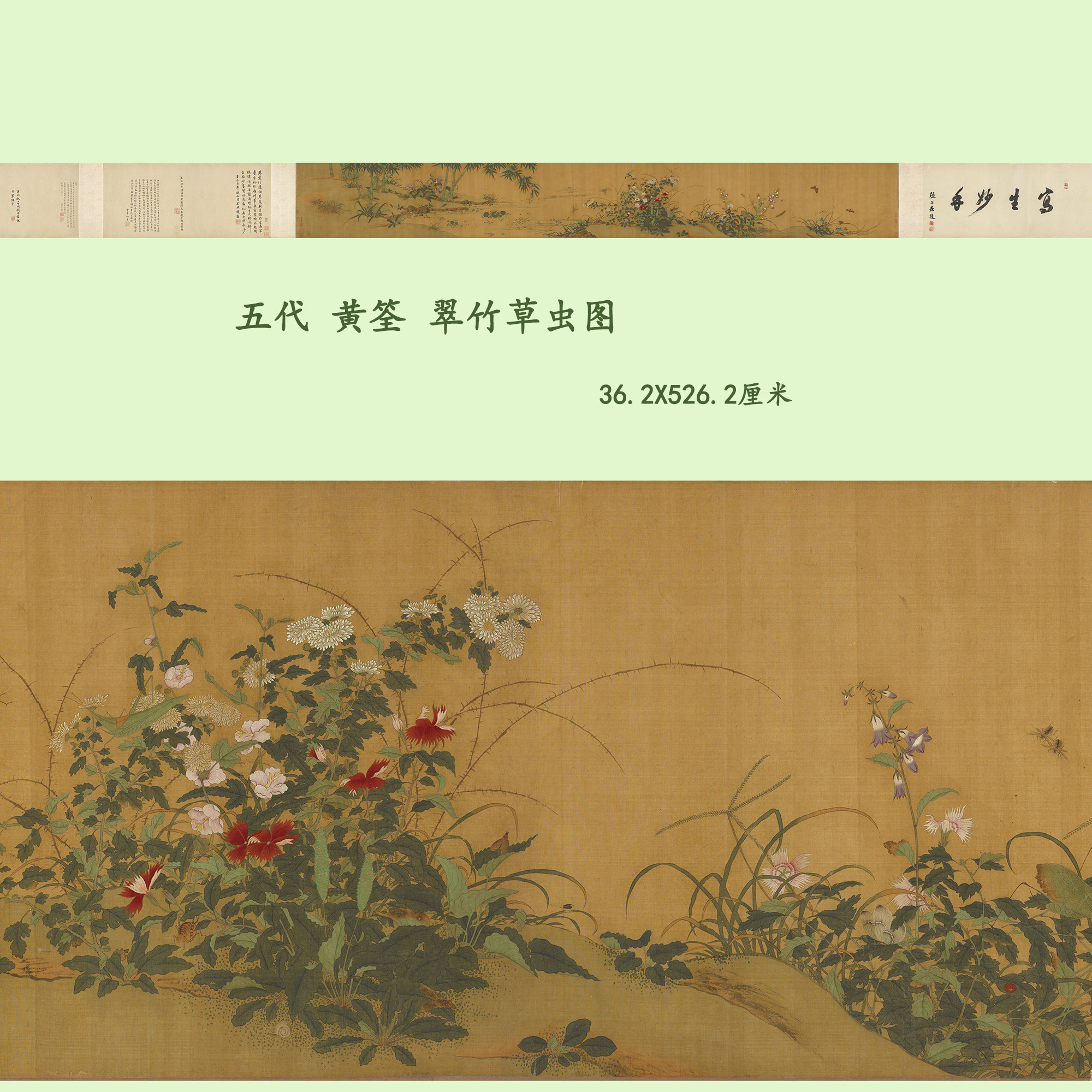 五代黄筌翠竹草虫图高清复制
