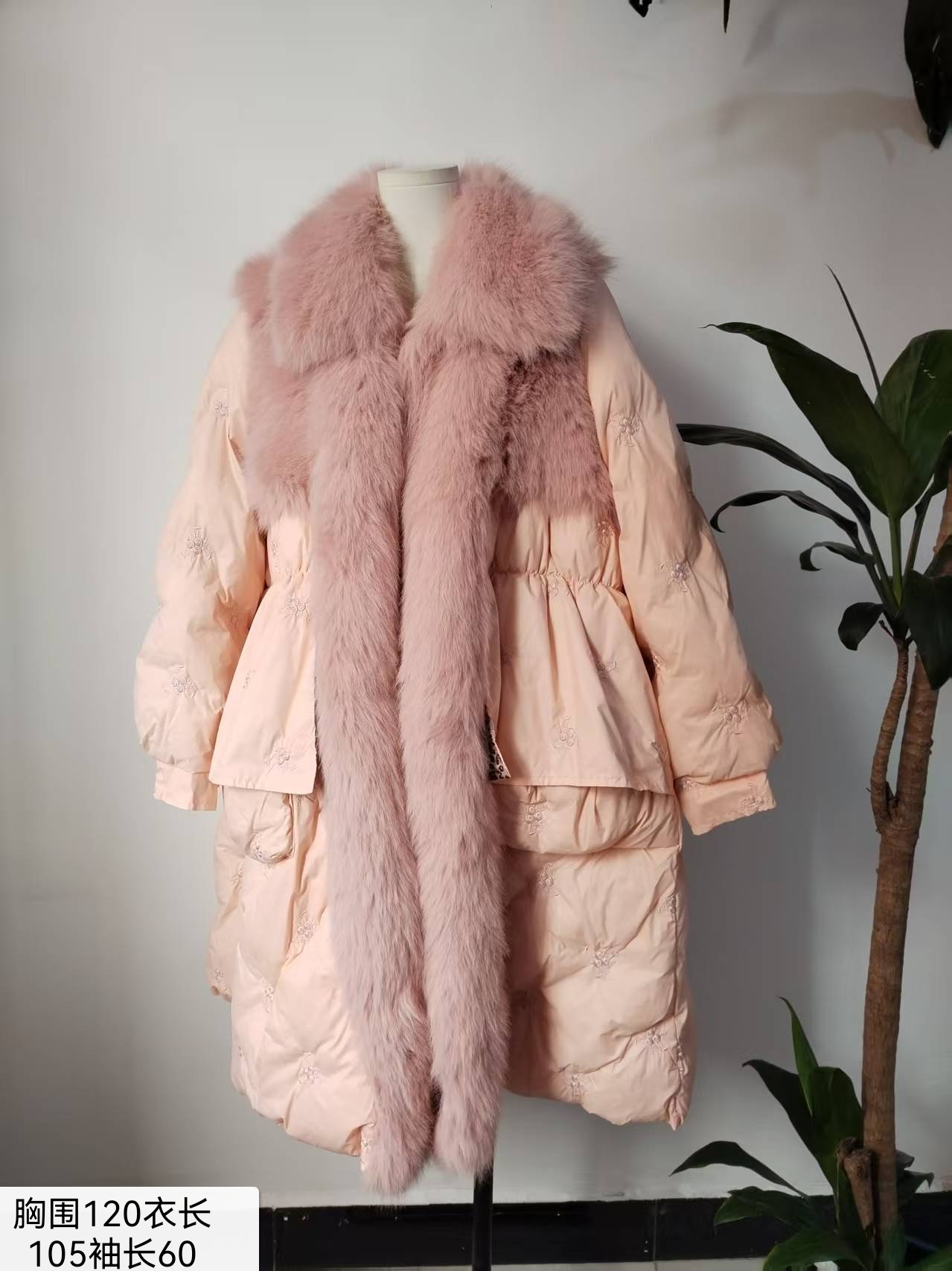 皮质羽绒服外套粉色法式貂绒狐狸毛皮草獭兔毛貂皮小香风米色大衣