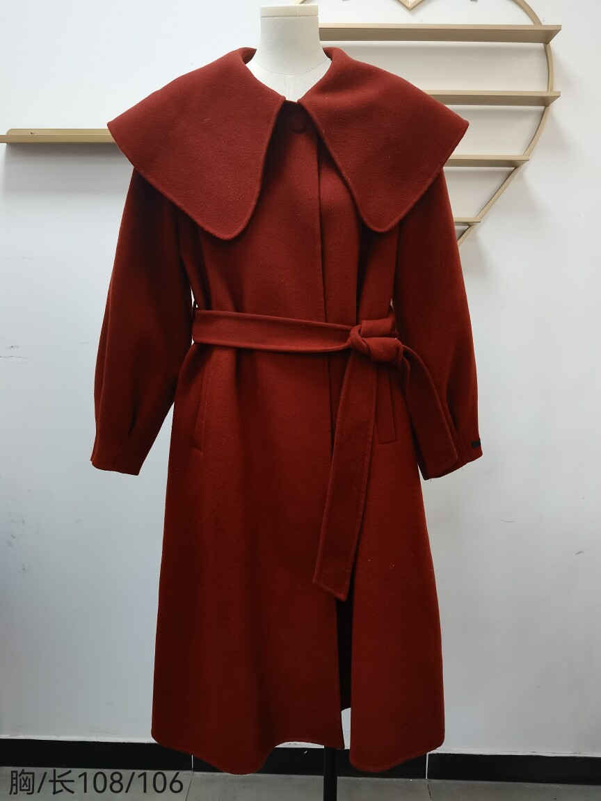 小香风冬季中长外套毛呢外套红色呢子大衣羊毛羊绒赫本风女中长款