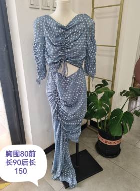 真丝桑蚕丝复古时尚波点抹胸上衣修身荷叶边半身裙度假海边沙滩裙