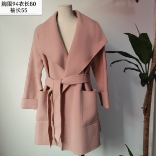 毛呢大衣外套粉色法式羊毛羊驼毛毛皮草双面羊绒女小香风米色大衣