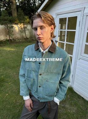 EME 秋季美式复古水洗夹克炒盐做旧短宽Boxy版型外套上衣Cleanfit