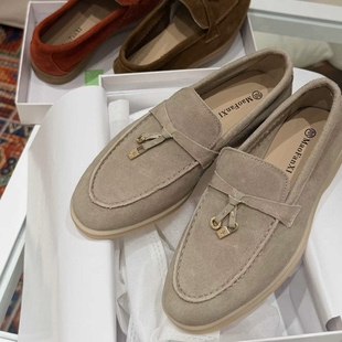 猫梵惜2026新款 女平底一脚蹬懒人单鞋 豆豆羊皮鞋 子 真皮乐福鞋