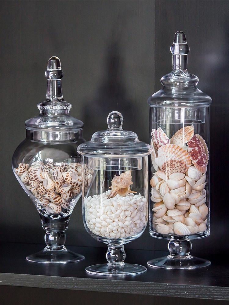 European style glass with lid high foot candy can Wedding soft decoration kitchen sugar tank storage tank creative ornaments