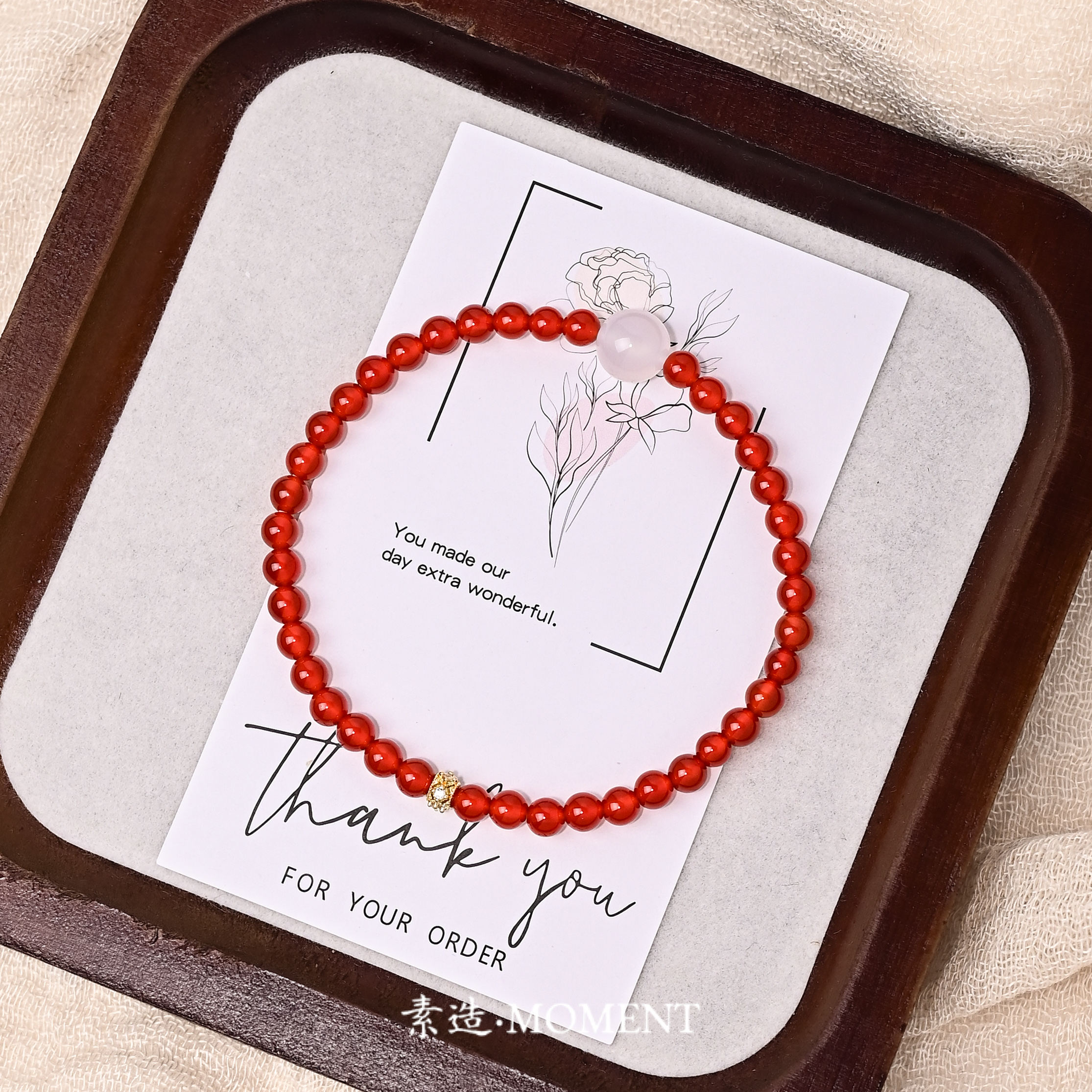 天然红玛瑙手串女生叠戴显白百搭本命年红色手链转运招财礼物