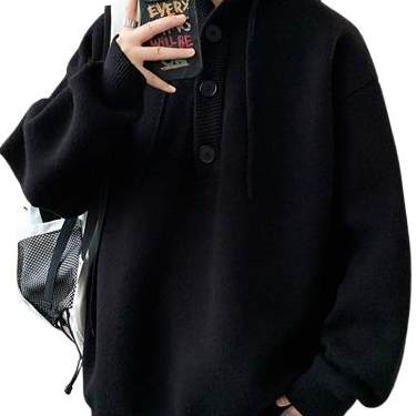 大码高级感连帽毛衣男款秋冬季潮牌痞帅青少年初中高中学生针织衫