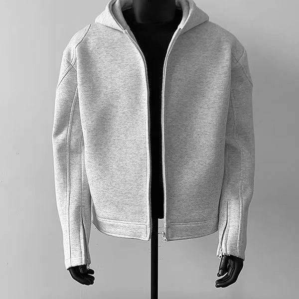 白花灰拉链解构正肩卫衣男秋春短款机车骑行服高级感连帽开衫外套